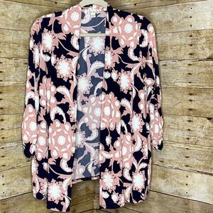 EMI & JOE FLORAL CHIC QUARTER SLEEVE OPEN FRONT CARDIGAN SIZE LARGE